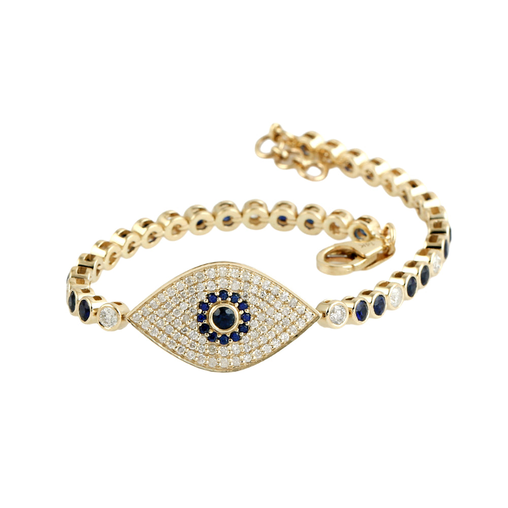 Blue Sapphire & Diamond Evil Eye Bracelet in 14K Yellow Gold