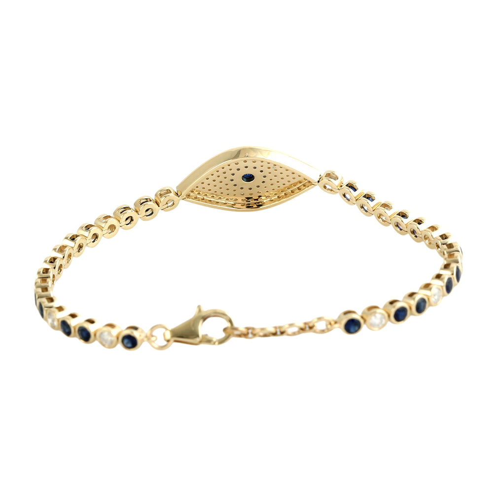 Blue Sapphire & Diamond Evil Eye Bracelet in 14K Yellow Gold