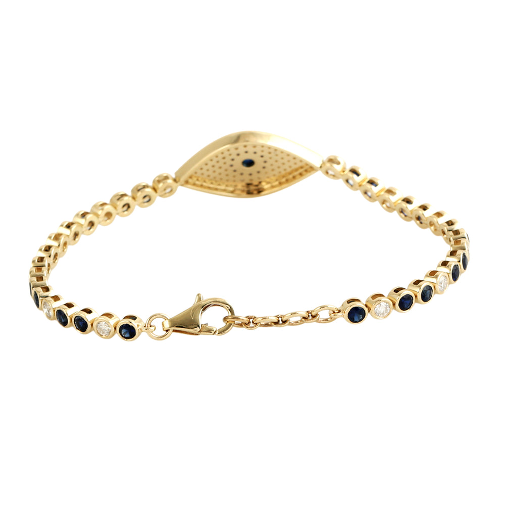 Blue Sapphire & Diamond Evil Eye Bracelet in 14K Yellow Gold