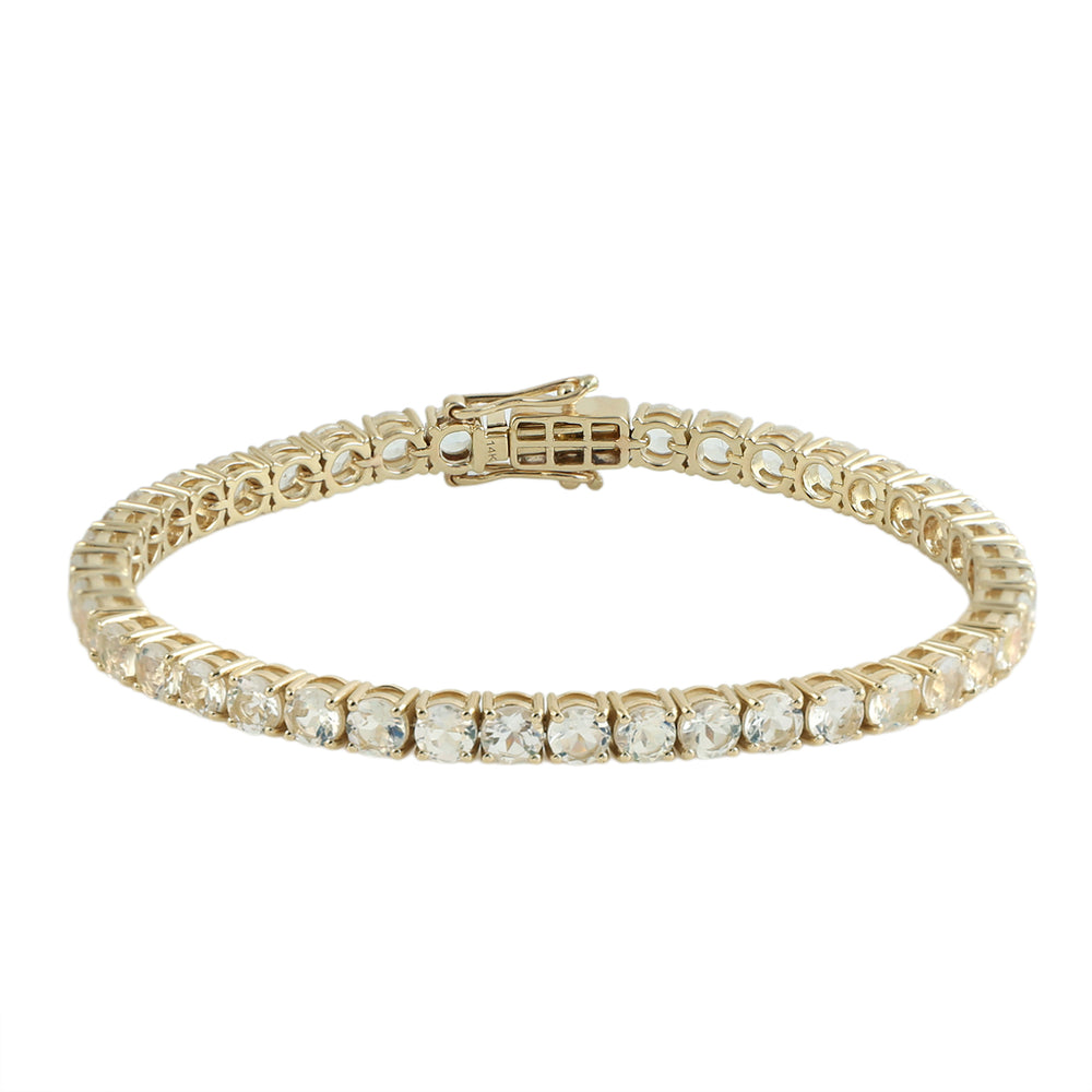 Natural Moonstone Blue Tennis Bracelet in 14K Yellow Gold