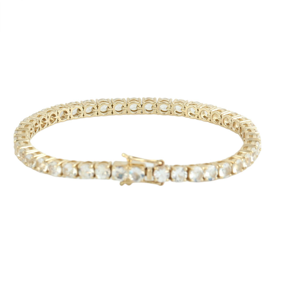 Natural Moonstone Blue Tennis Bracelet in 14K Yellow Gold