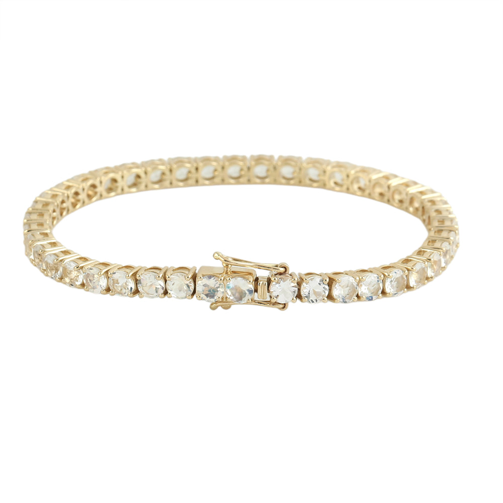 Natural Moonstone Blue Tennis Bracelet in 14K Yellow Gold