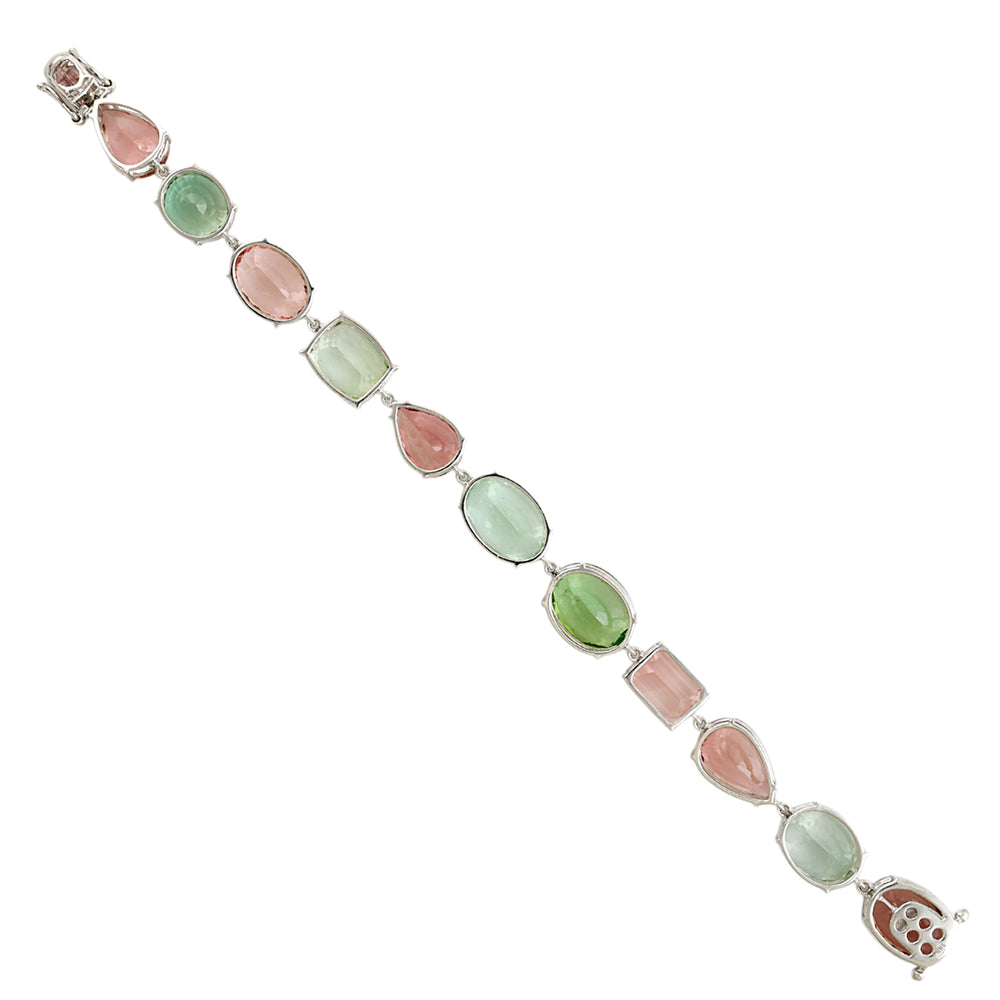 Mixed Tourmaline Multi-Shape Gemstone Bracelet in 14K White Gold