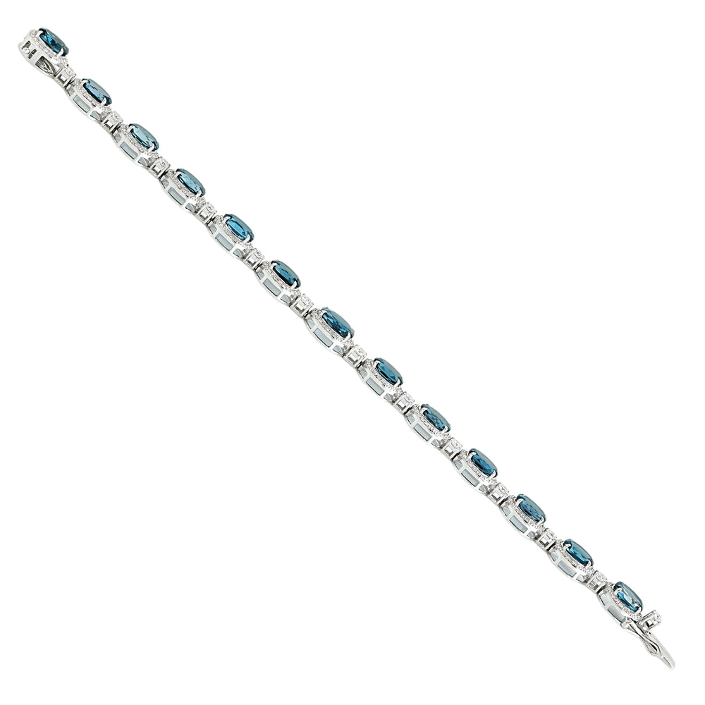 Oval Cut London Blue Topaz Pavé Diamond Fixed and Flexible Bracelet in 14K White Gold