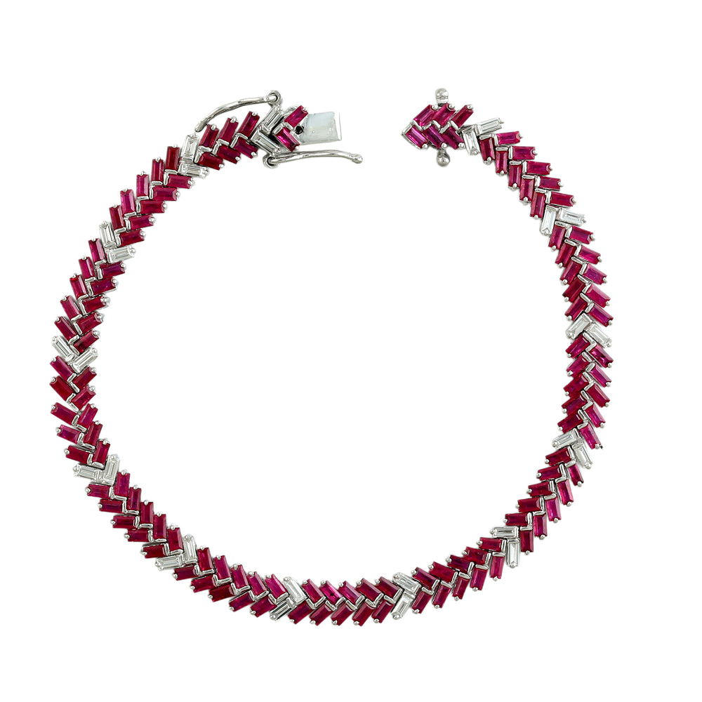 Baguette Ruby and Diamond Tennis Bracelet in 10K White Gold