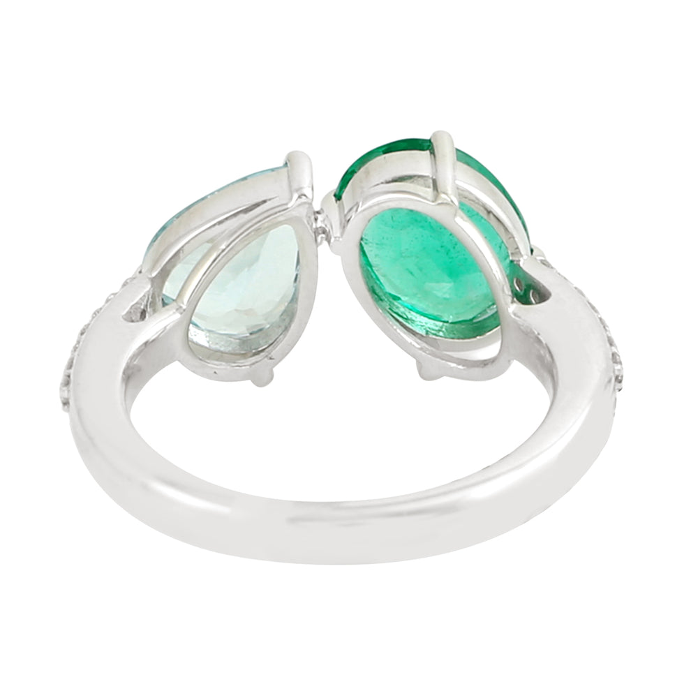 Oval Cut Emerald Pear Cut Aquamarine Pave Diamond Bypass Ring In White Gold