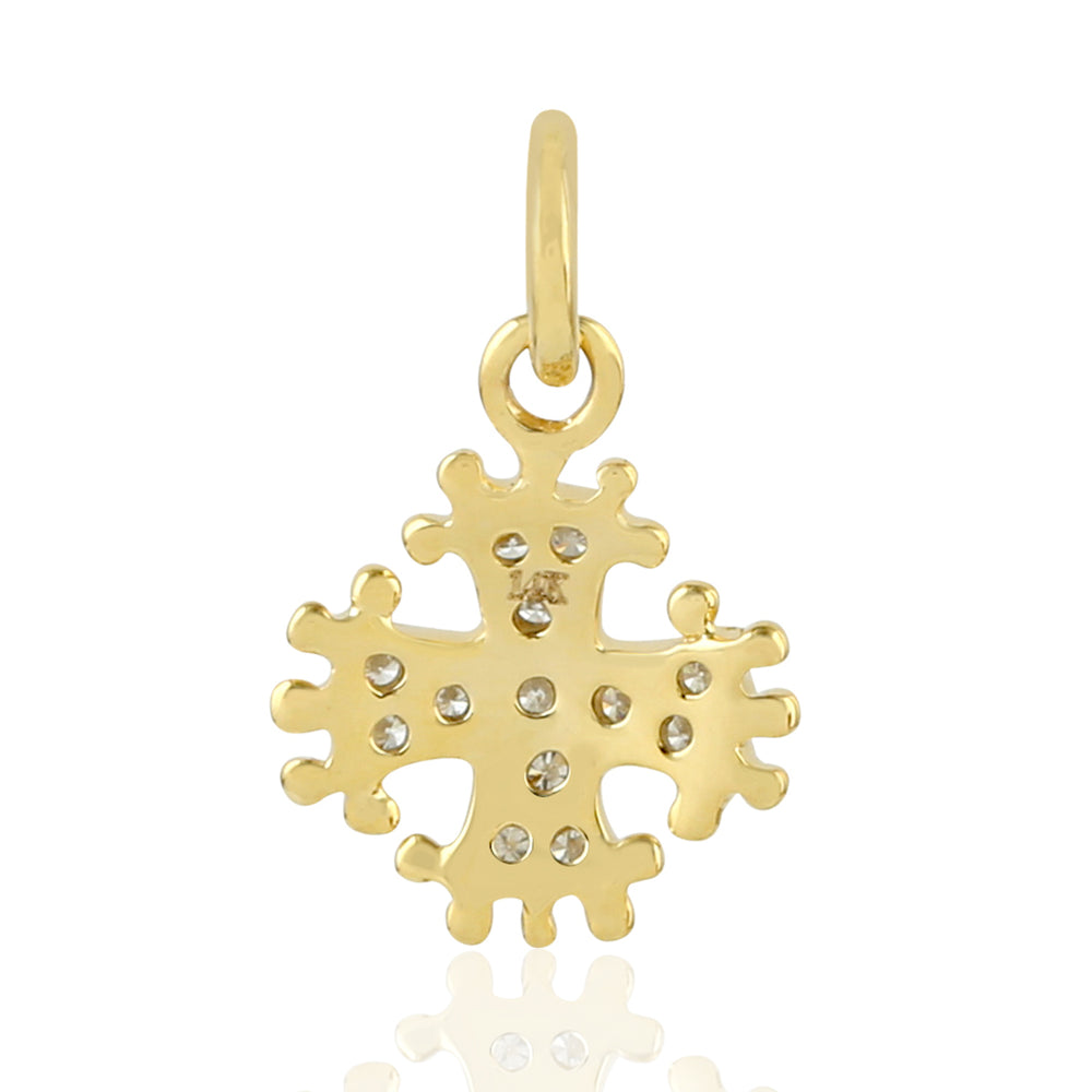 14K Yellow Gold Cross Mythological Charm Pendant Pave Diamond