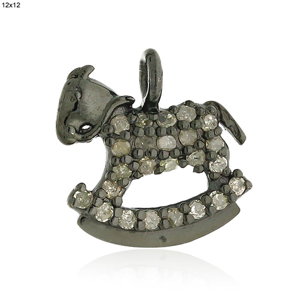 Natural Pave Diamond Rocking Horse Charm Fauna Silver pendant