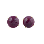 Faceted Ruby 18k Yellow Gold Stud Earrings Daily Wear Jewelry