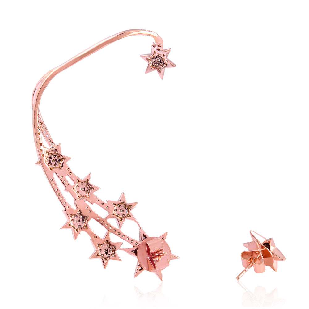 18K Rose Gold Pave Diamond Star Ear Cuff Earrings For Women's