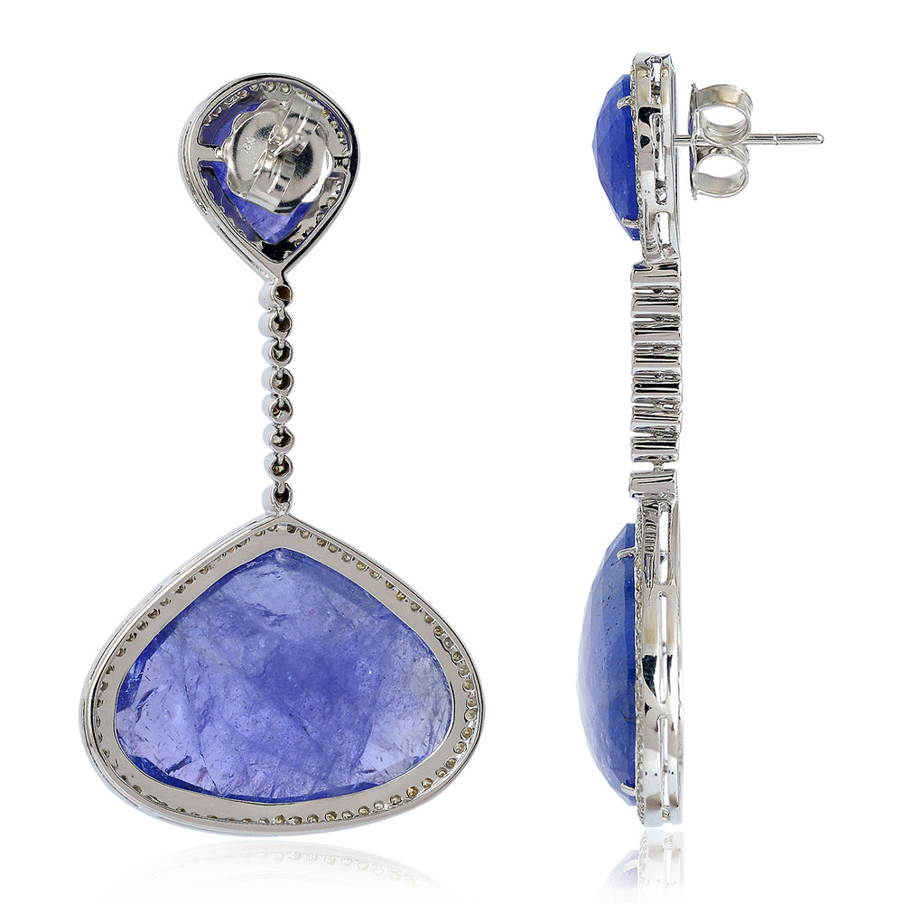 18K White Gold Pear-Cut Tanzanite Doublet & Bezel-Set Diamond Dangle Earrings