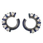 Baguette Sapphire & Diamond Front Hoop Stud Earrings In 18k Gold & Sterling Silver Handmade Jewelry
