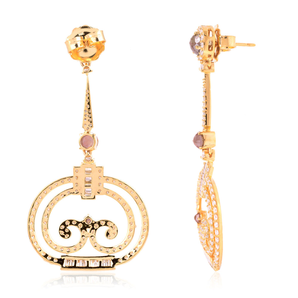 Art Deco Swirl Ice Diamond Baguette Drop Earrings in 18K Yellow Gold