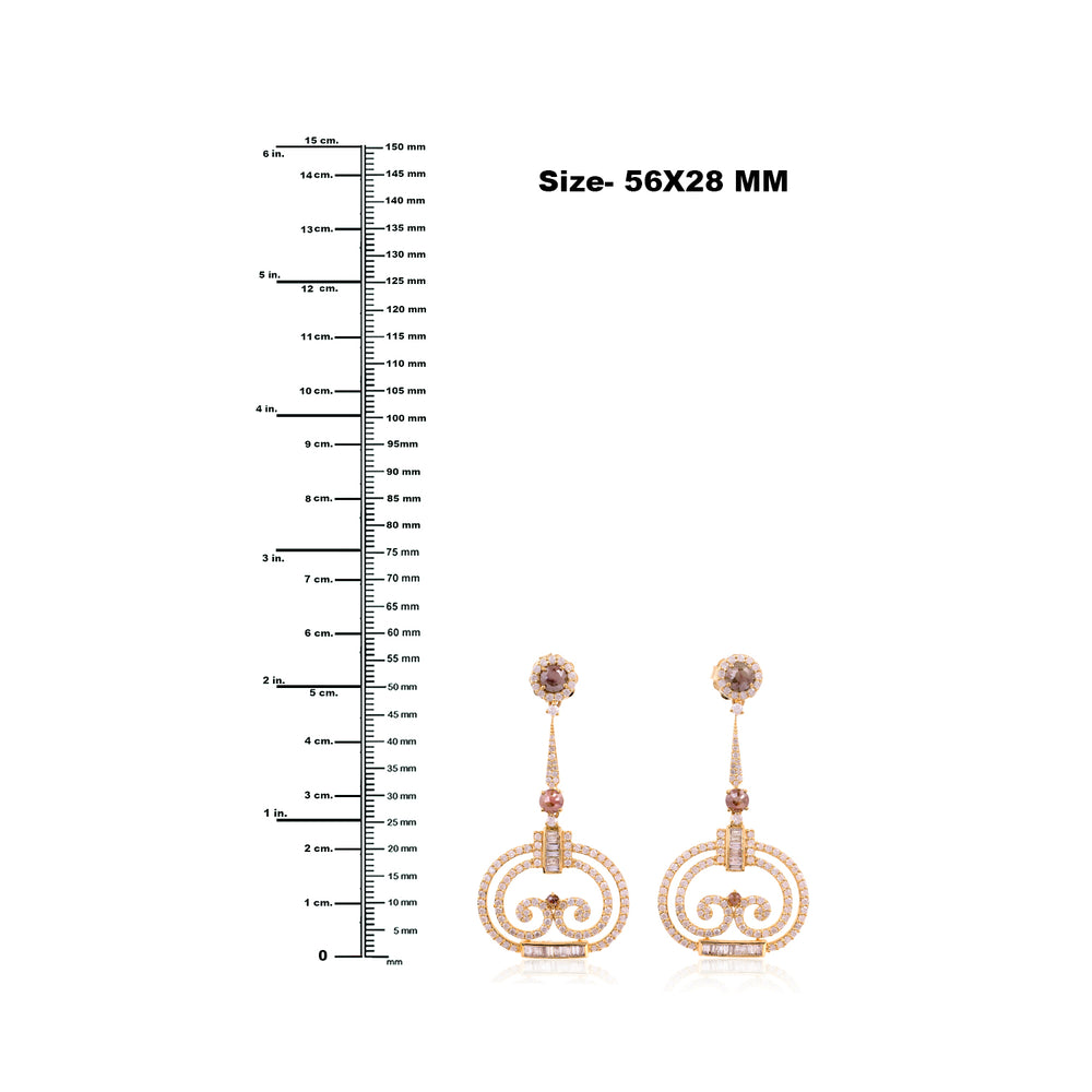 Art Deco Swirl Ice Diamond Baguette Drop Earrings in 18K Yellow Gold