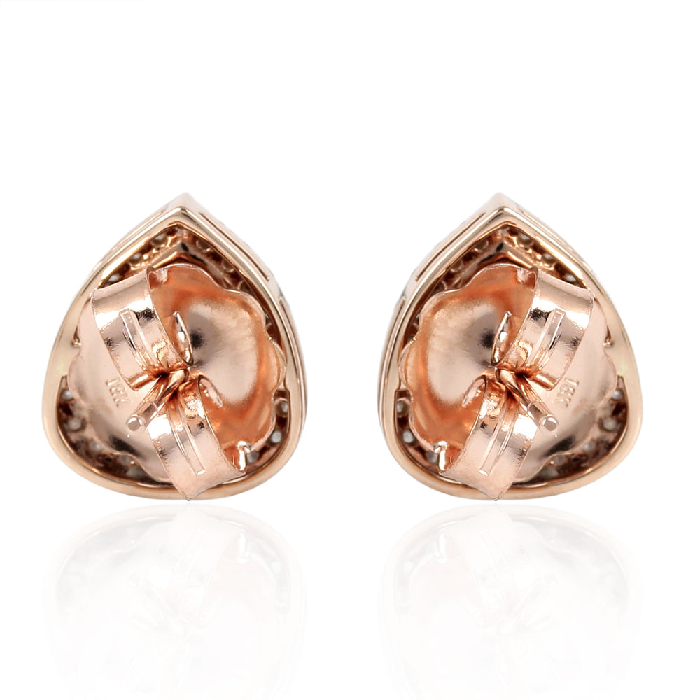Pear-Shaped Brown Rose-Cut Diamond Halo Stud Earrings in 18K Rose Gold