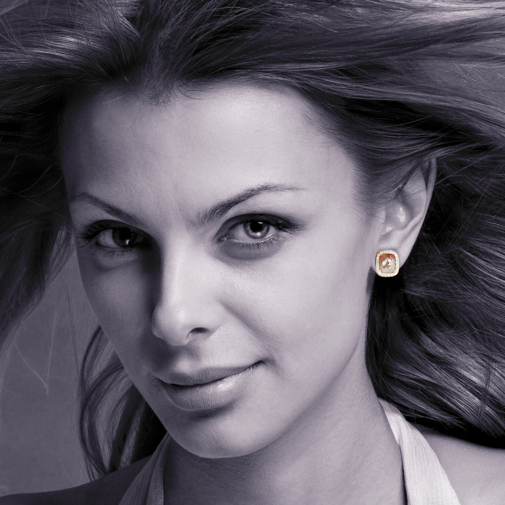 Cushion-Cut Ice Rose Diamond Halo Stud Earrings in 18K Yellow Gold