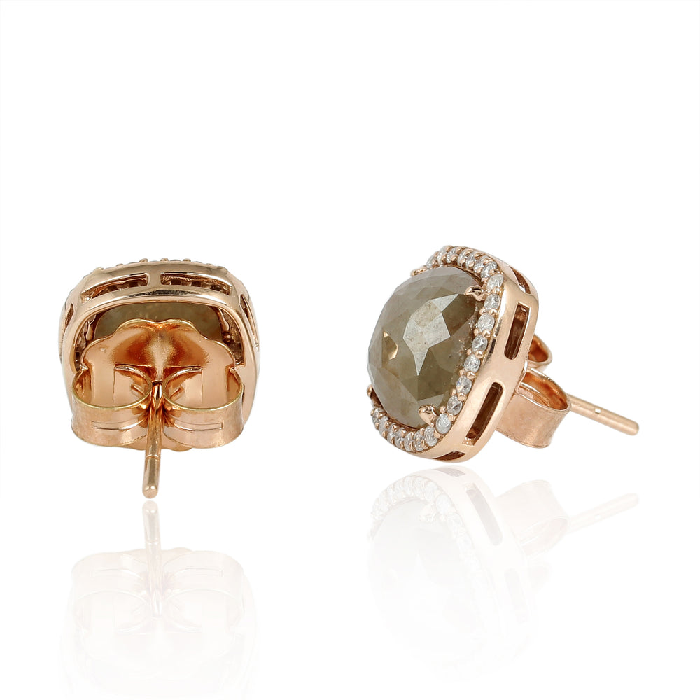 Cushion-Cut Brown Rose Diamond Halo Stud Earrings in 18K Rose Gold