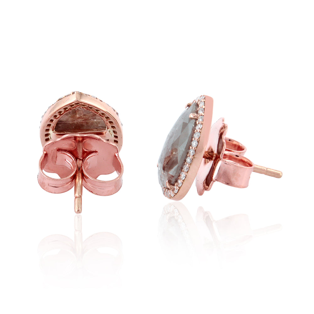 Ice Rose-Cut Brown Diamond Halo Stud Earrings in 18K Rose Gold