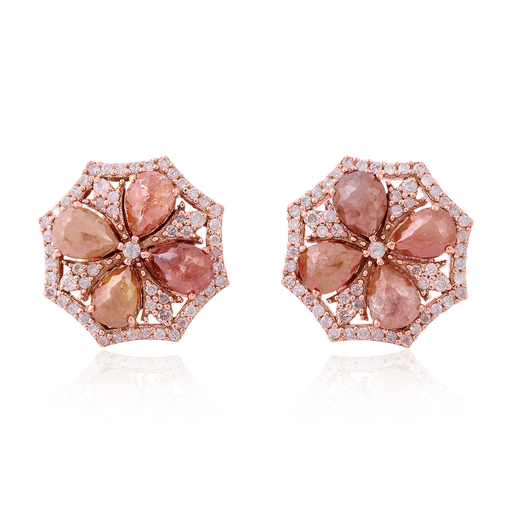 Rose Cut Ice Diamond Floral Stud Earrings in 18K Rose Gold