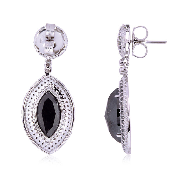 Black and White Diamond Marquise Drop Earrings in 18K White Gold