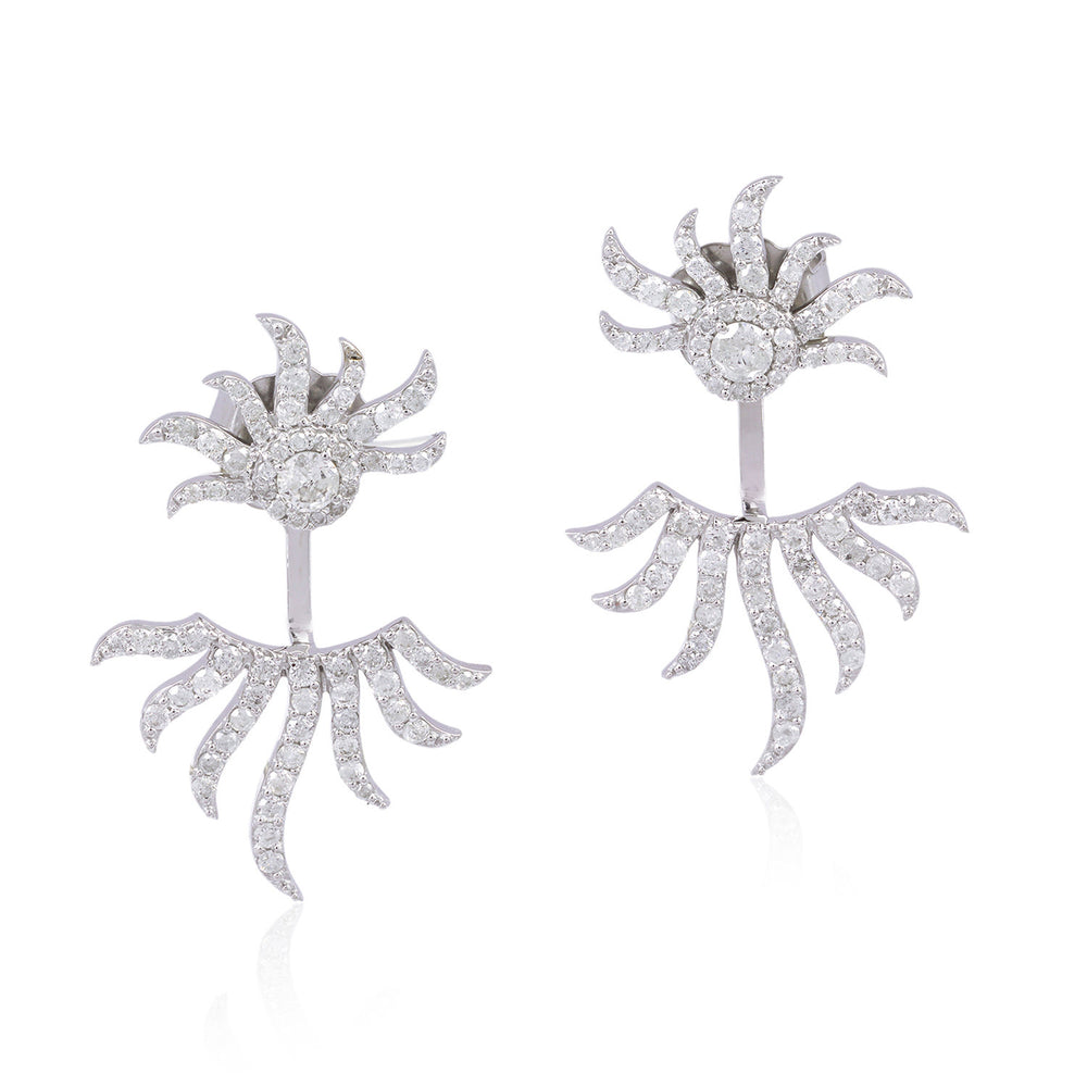 Sunburst Diamond Ear Jacket Earrings in 18K White Gold