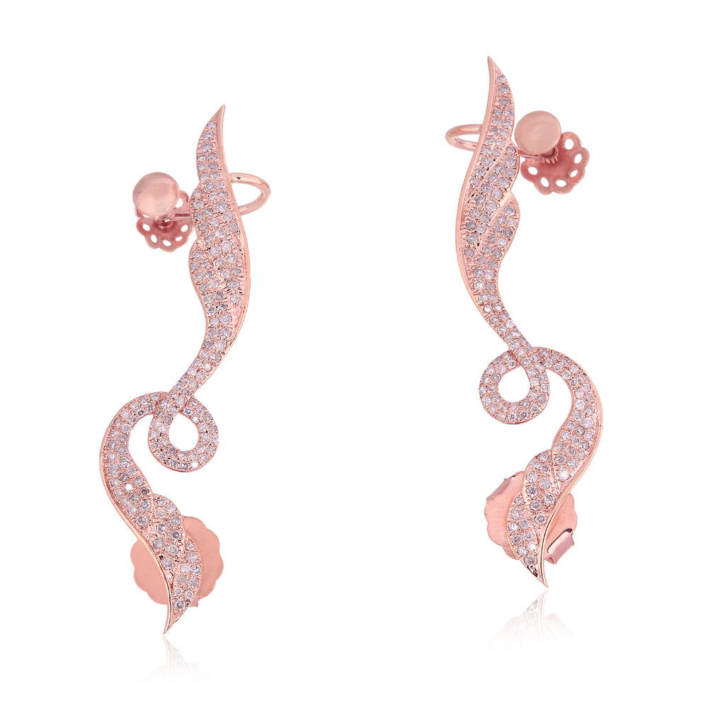Pavé Diamond Swirl Statement Ear Climber Earrings in 18K Rose Gold