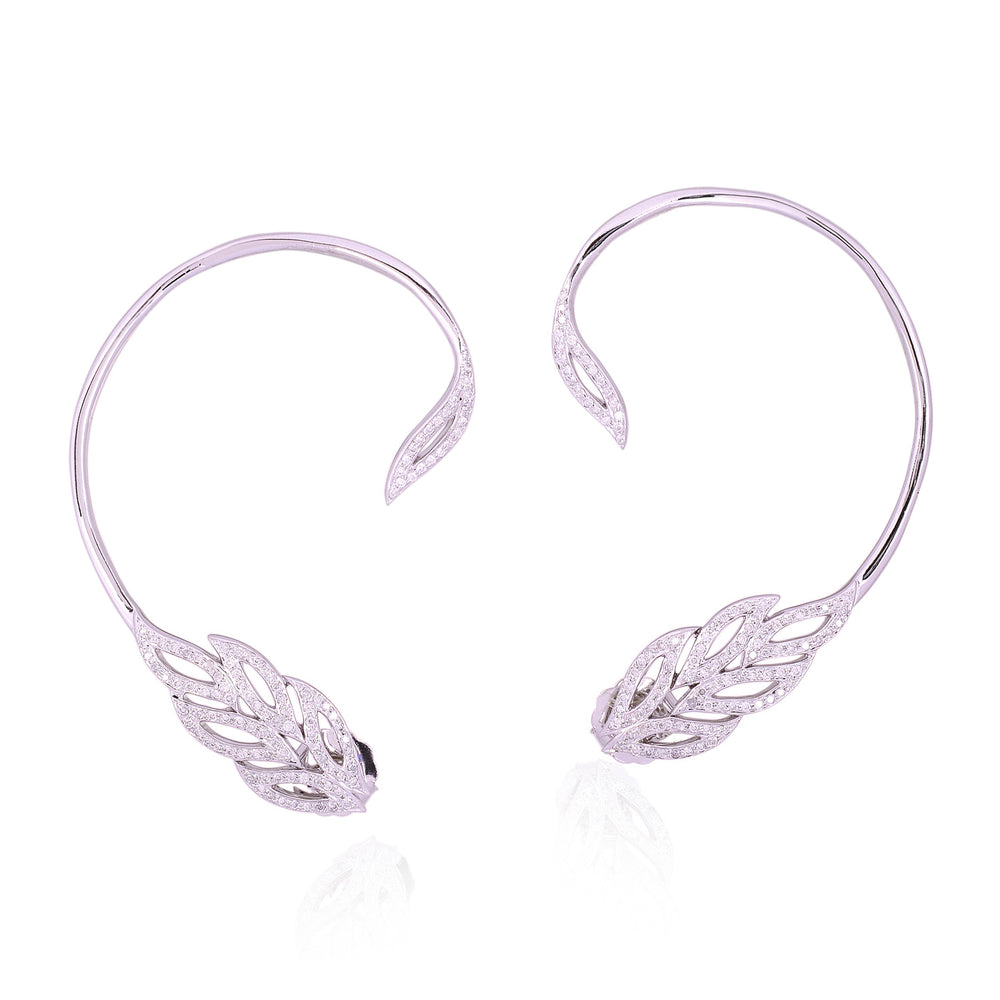 Nature-Inspired Pavé Diamond Leaf Ear Cuffs in 18K White Gold