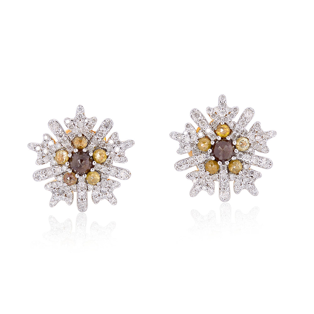 Snowflake Multi Color Diamond Stud Earrings in 18K White Gold