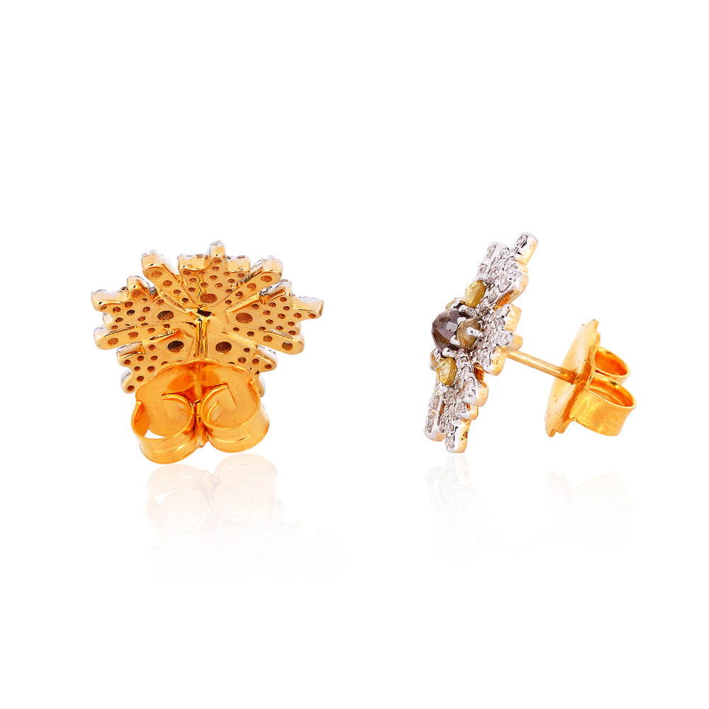 Snowflake Multi Color Diamond Stud Earrings in 18K White Gold