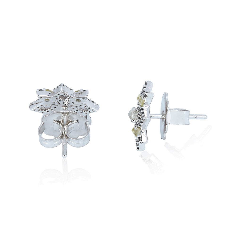 Starburst Stud Earrings Black White and Yellow Diamonds in 18k White Gold