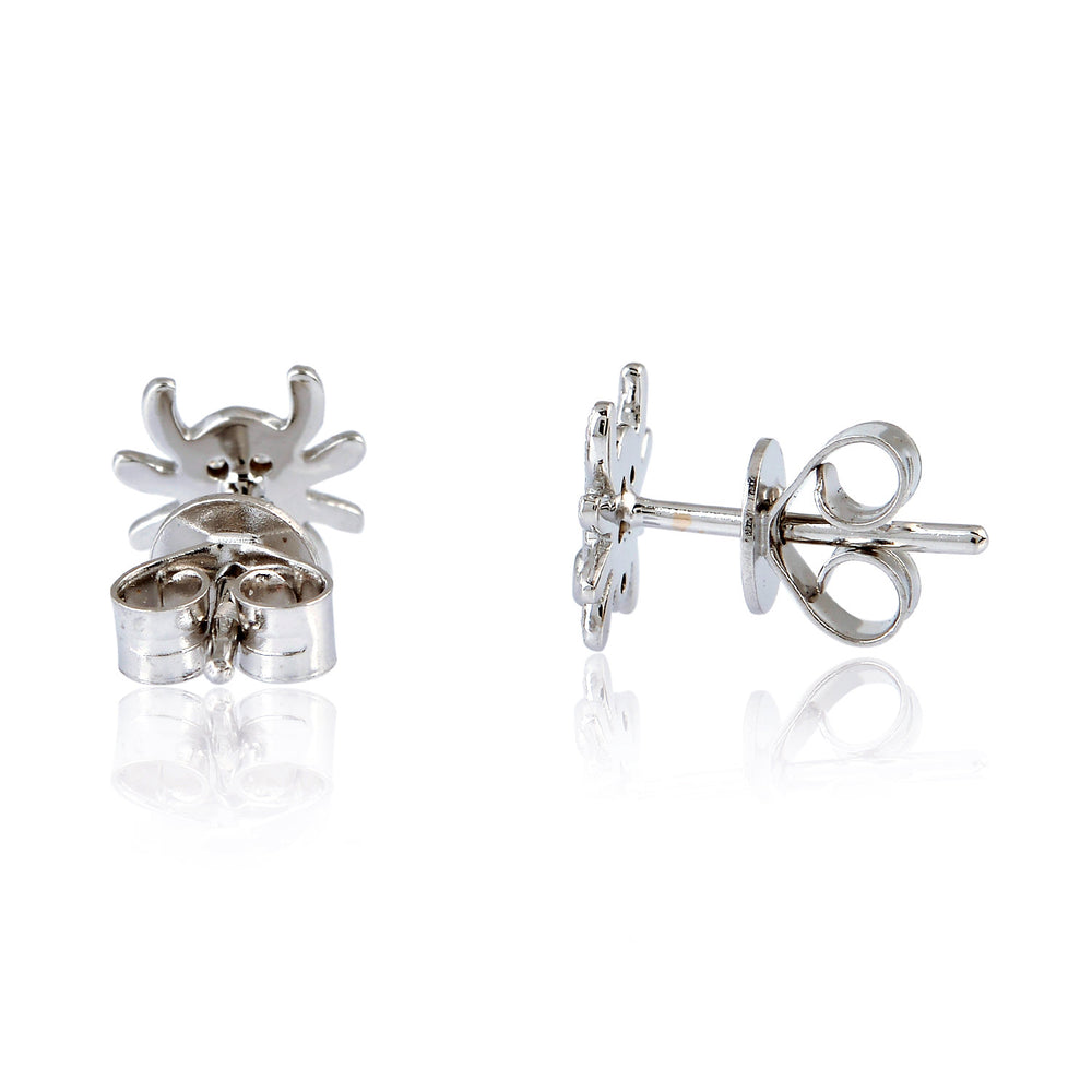 18K White Gold Diamond Spider Stud Earrings Cute Sparkle Design