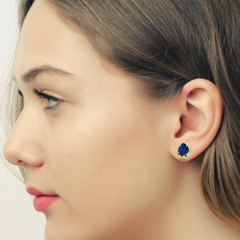 Opal Doublet Pave Diamond Star Stud Earrings In 18k Yellow Gold