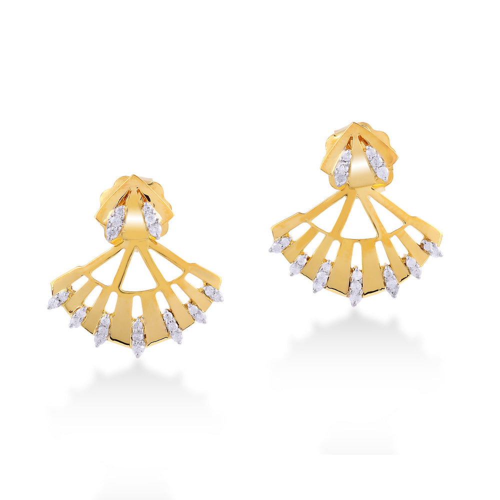 Fan Shape Pave Diamond Ear Jacket Earrings in 18K Yellow Gold