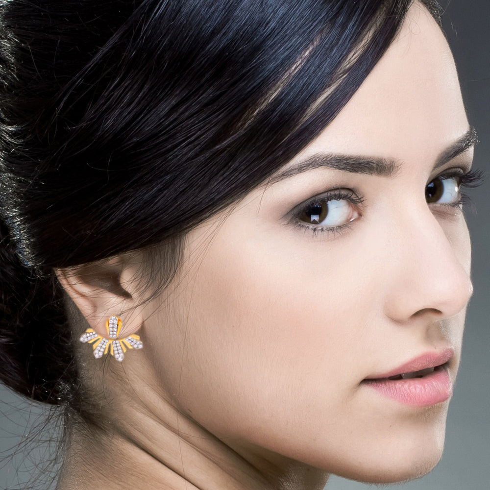 Geometric Ear Jacket Earrings In 18K Gold Sparkling Pave Design