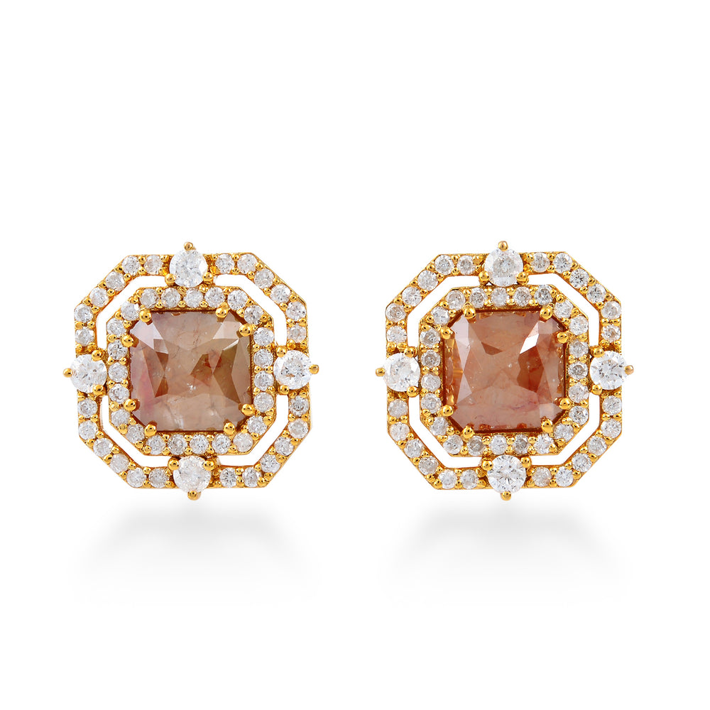 Ice Diamond Stud Earrings Luxury Double Halo in 18K Yellow Gold