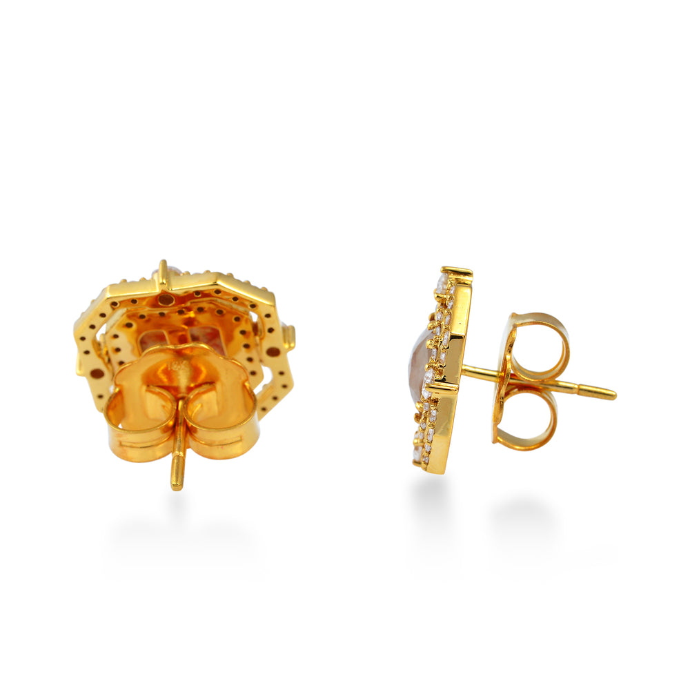 Ice Diamond Stud Earrings Luxury Double Halo in 18K Yellow Gold