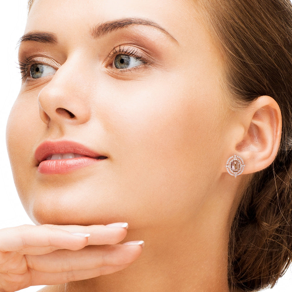 18K Rose Gold Ice Diamond Halo Star Stud Earrings