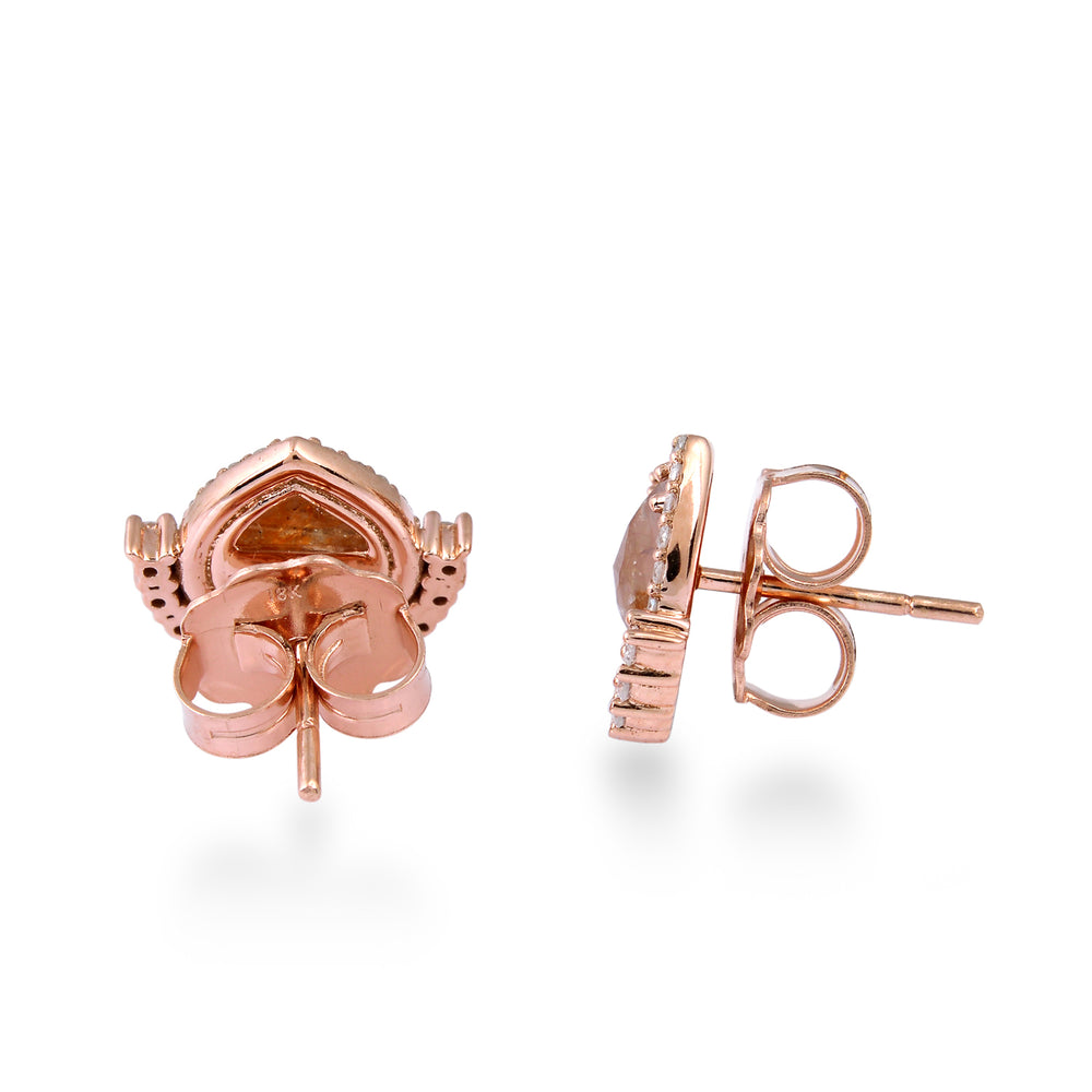 18K Rose Gold Pear Shaped Rose-Cut Ice Diamond Halo Stud Earrings