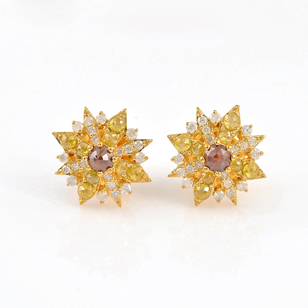 Sunflower Ice Diamond & Diamond Halo Stud Earrings in 18K Gold
