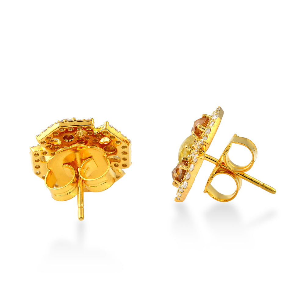 18K Yellow Gold Ice & Yellow Diamond Cluster Floral Stud Earrings
