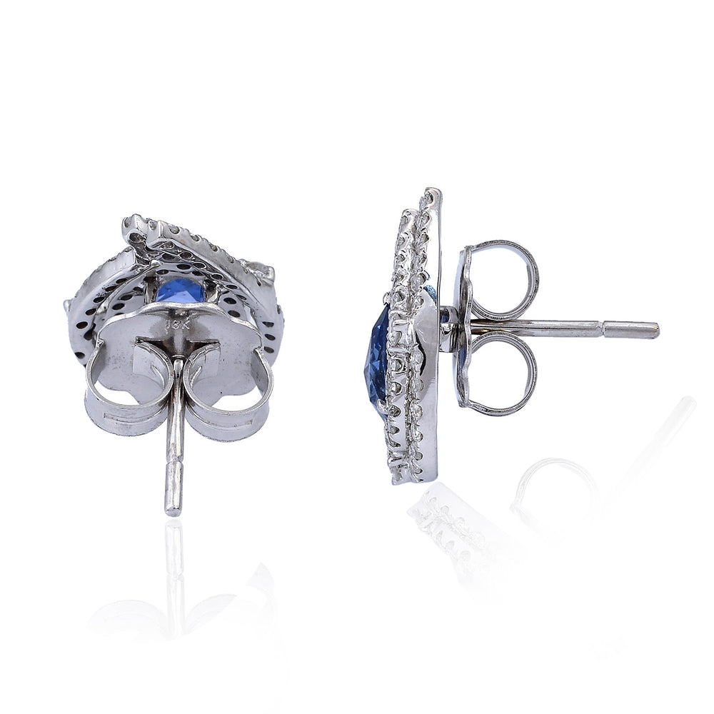 Pear-Cut Blue Sapphire & Diamond Halo Stud Earrings in 18K White Gold