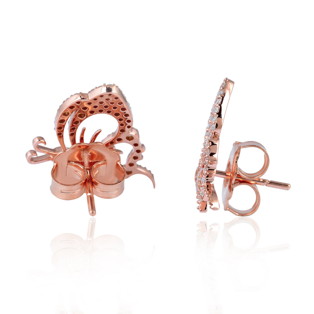 18K Rose Gold Pave Natural Diamond Butterfly Stud Earrings