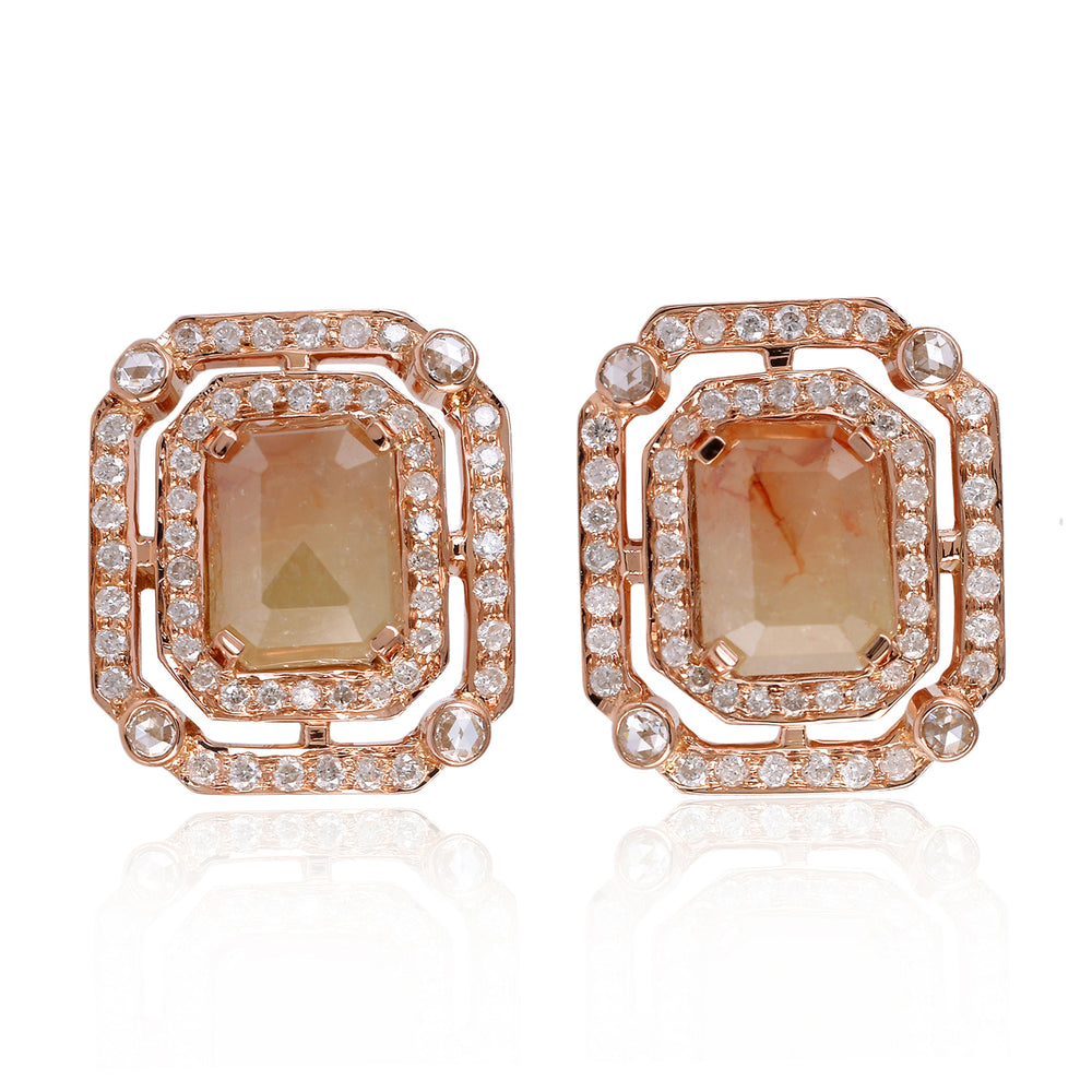 Ice -Cut Diamond Double Halo Vintage Stud Earrings in 18K Rose Gold
