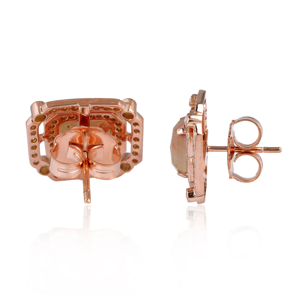 Ice -Cut Diamond Double Halo Vintage Stud Earrings in 18K Rose Gold