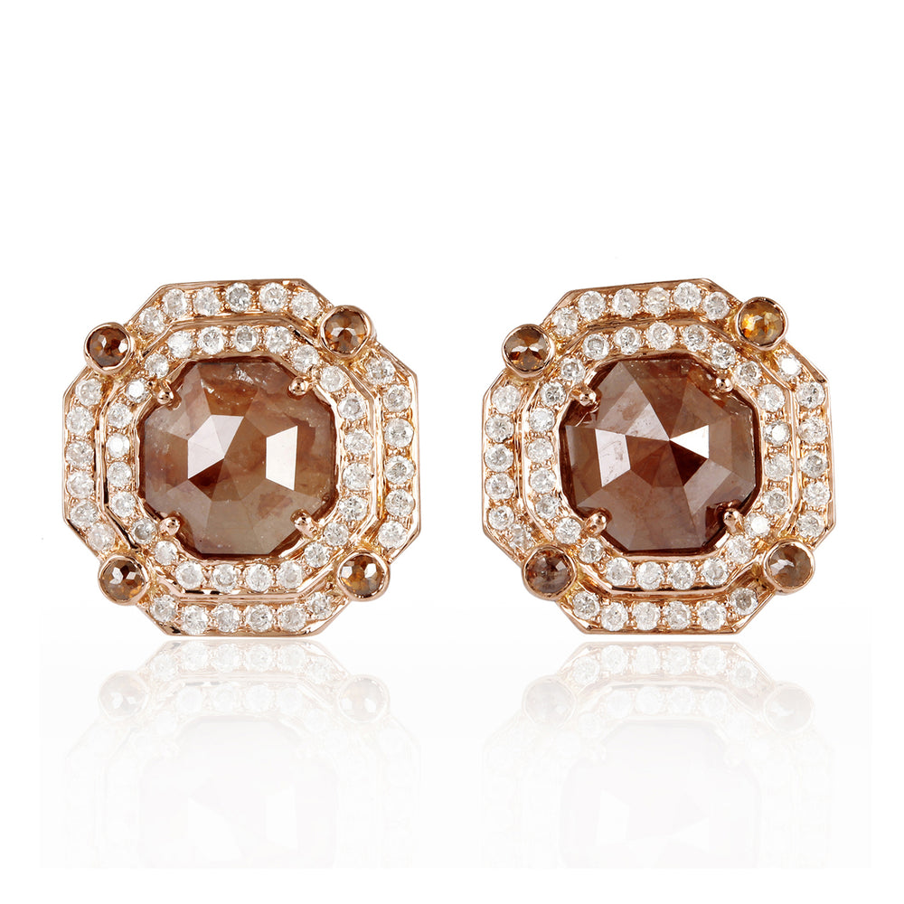 Ice Rose-Cut Diamond Vintage Halo Stud Earrings in 18K Rose Gold