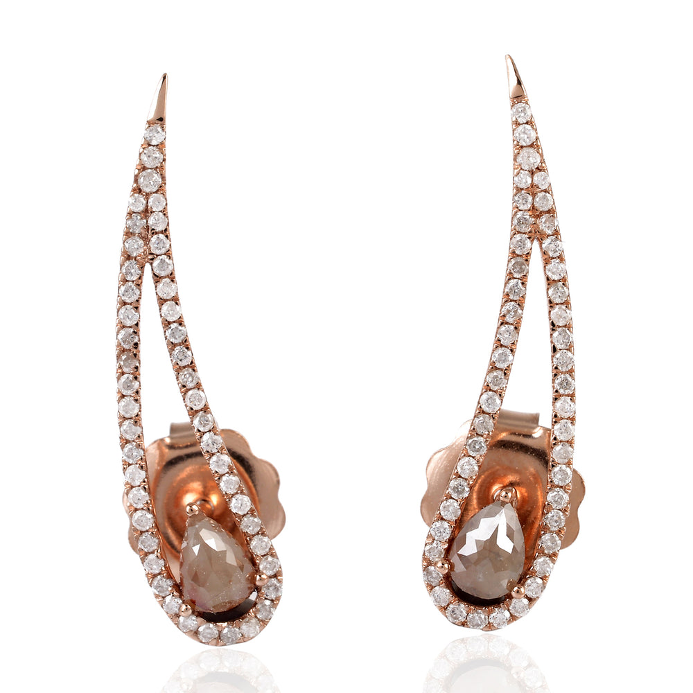 Ice -Cut Diamond Teardrop Ear Climber Earrings in 18K Rose Gold