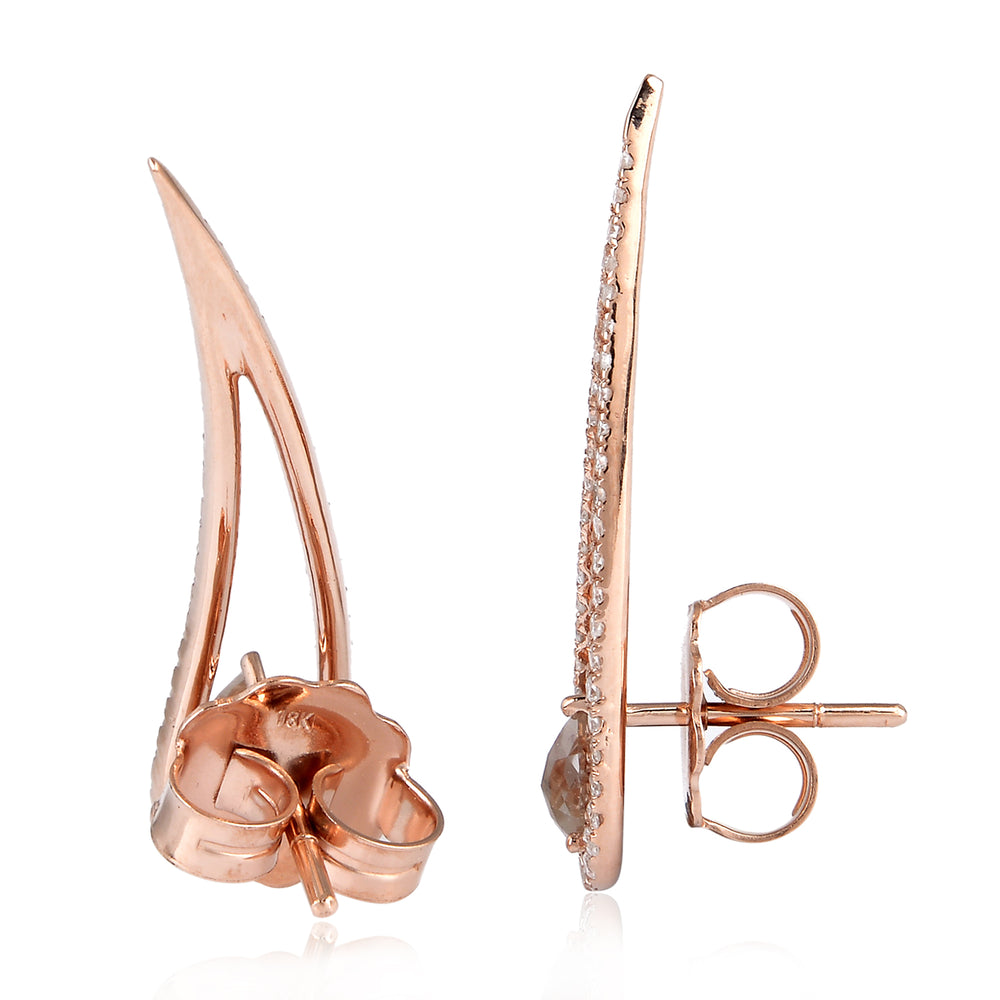 Ice -Cut Diamond Teardrop Ear Climber Earrings in 18K Rose Gold