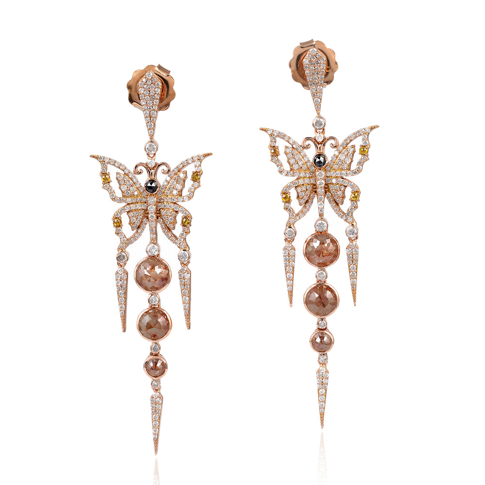 Butterfly Diamond Dangle Earrings with Ice Rose-Cut Diamonds in 18K Rose Gold
