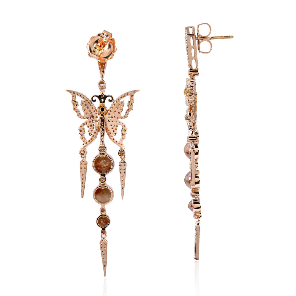Butterfly Diamond Dangle Earrings with Ice Rose-Cut Diamonds in 18K Rose Gold