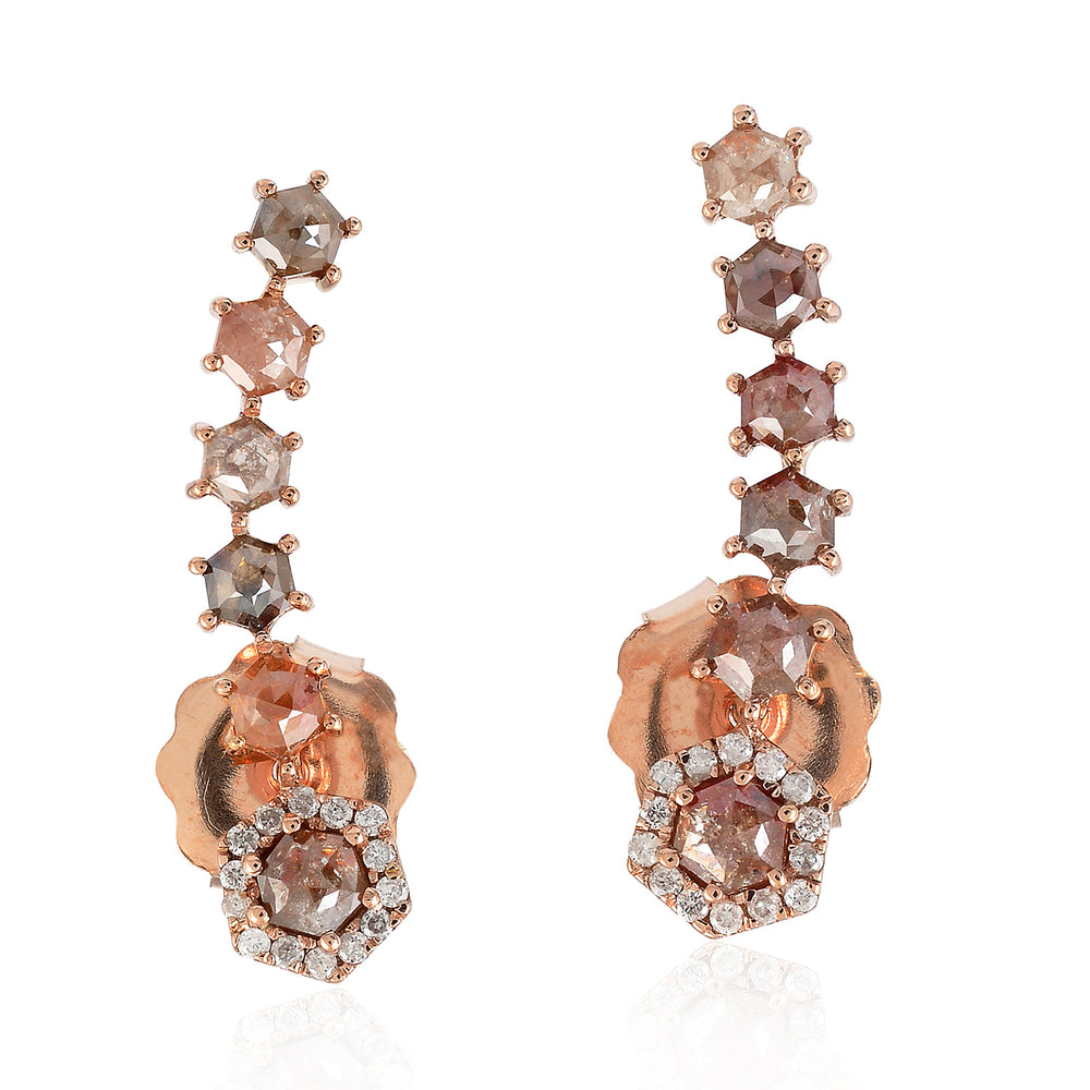 Multi-Colored Ice Diamond Ear Climber Earrings with Halo in 18K Rose Gold